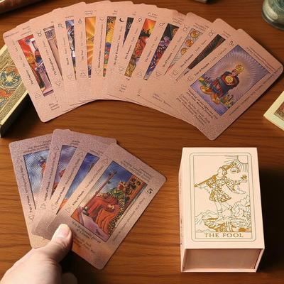 78 Classic Tarot Cards Deck Set Waterproof Tarot Cards with Meanings On Them Rose Gold for Beginners & Experienced Practitioners