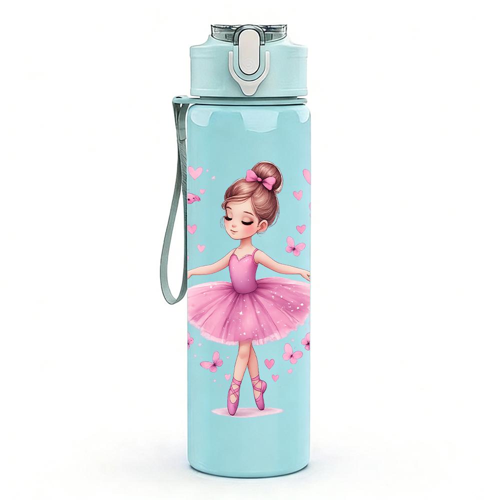 1 Pezzo Figura Ballerina con Cornice a Cuore 750ml Bottiglia d'Acqua in Plastica Colorata Tappo Flip-Top Anti-Perdita Per Sport Ufficio Uso Domestico