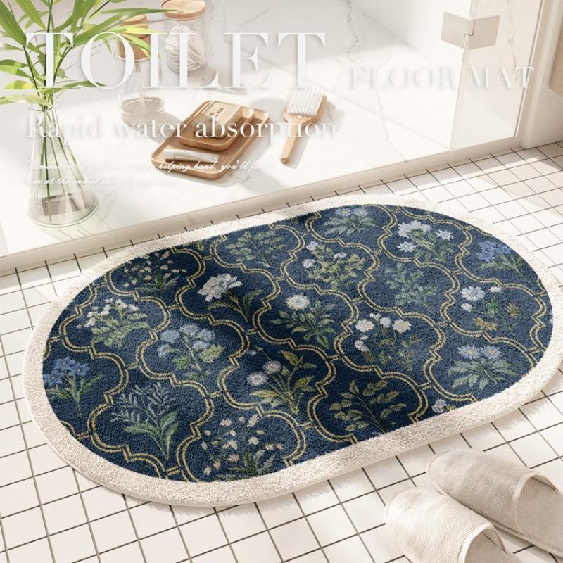 Floor Mat Bathroom Absorbent Mat American Floral Toilet Floor Mat Stain-resistant Door Mat Cashmere Mat