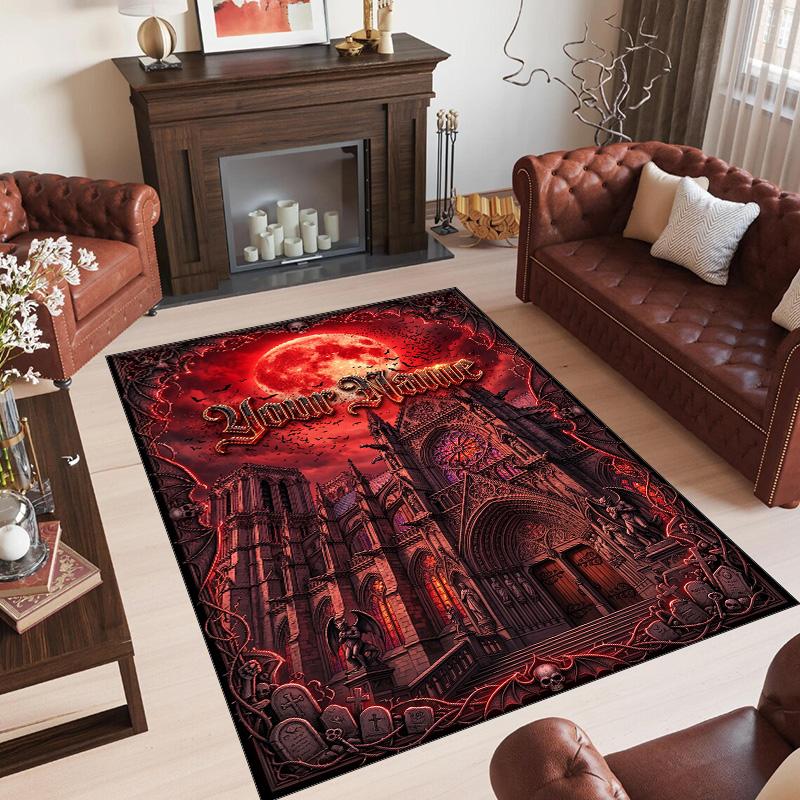 Gothic Theme Crystal Velvet Floor Rug Personalized Custom Name Text Warm Carpet Home Decoration