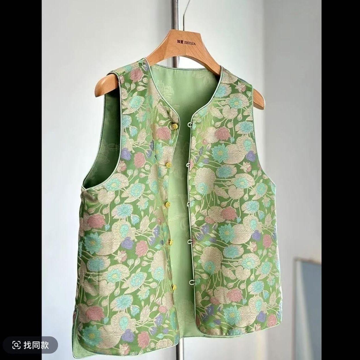 

Women s high-end jacquard improved button top women s clothing 2025 new 3XL (138-75kg recommended) зелёный