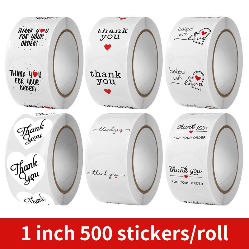 500Pcs /Roll Sealing Sticker 25mm Black Thank You Stickers Kraft Paper Sticker For Baking Wedding Decor Birthday Party Gift