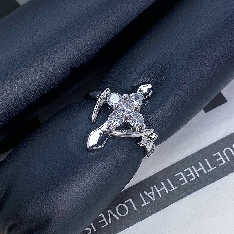 Light Luxury High-End Full Diamond Inlaid Zircon Stacked Wearing Super Flash Super Fairy Row Diamond Opening Ring Niche Design Exquisite Ring