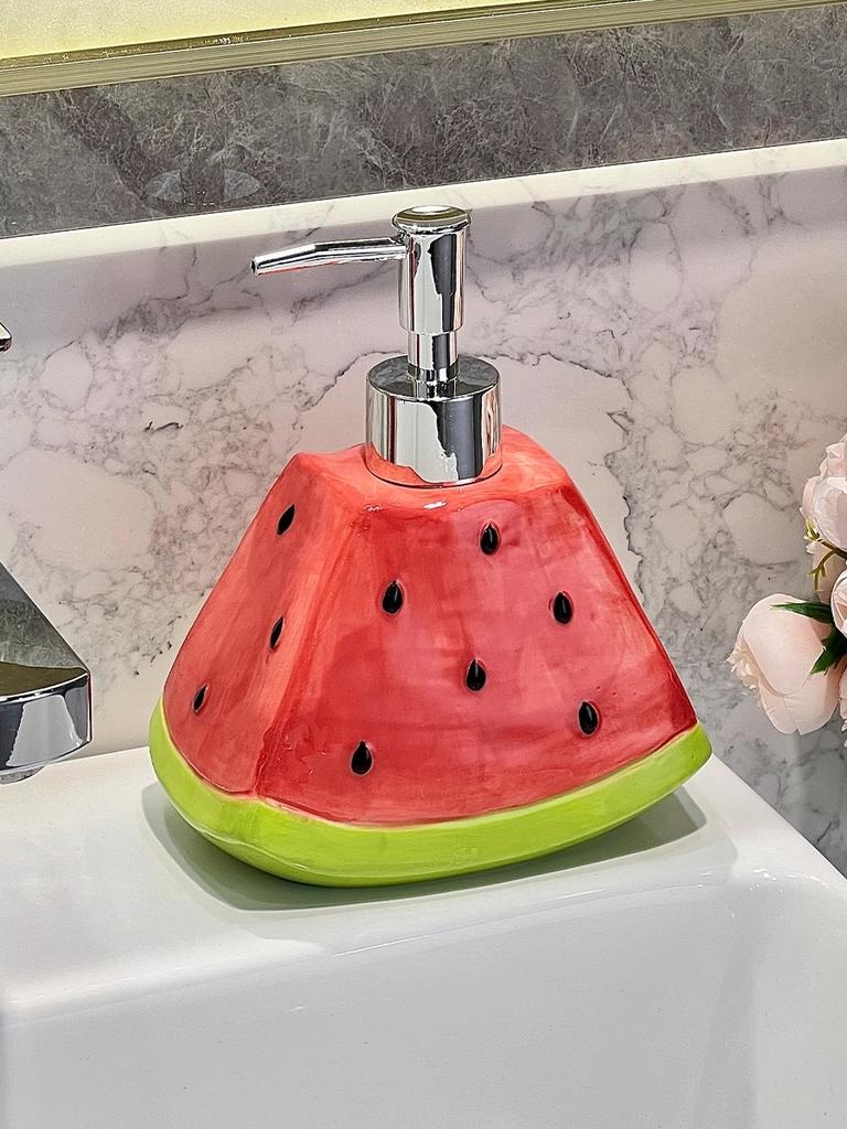 Cute Watermelon Ceramic Soap Dispenser 450ML - Novelty Fruit Lotion Bottle for Bathroom Kitchen Decor