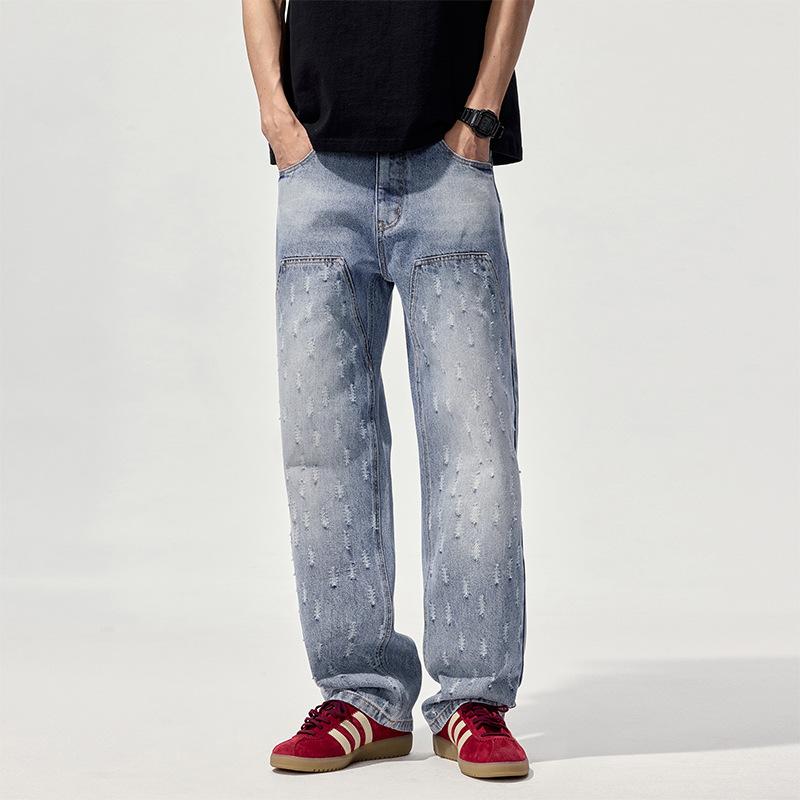 

Новые весенне-летние свободные американские брюки в стиле хай-стрит, прямые джинсы широкого кроя 40