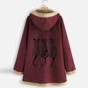 Women Vintage Cat Print Fleece Hooded Zipper Plus Size Long Sleeve Thick Coat