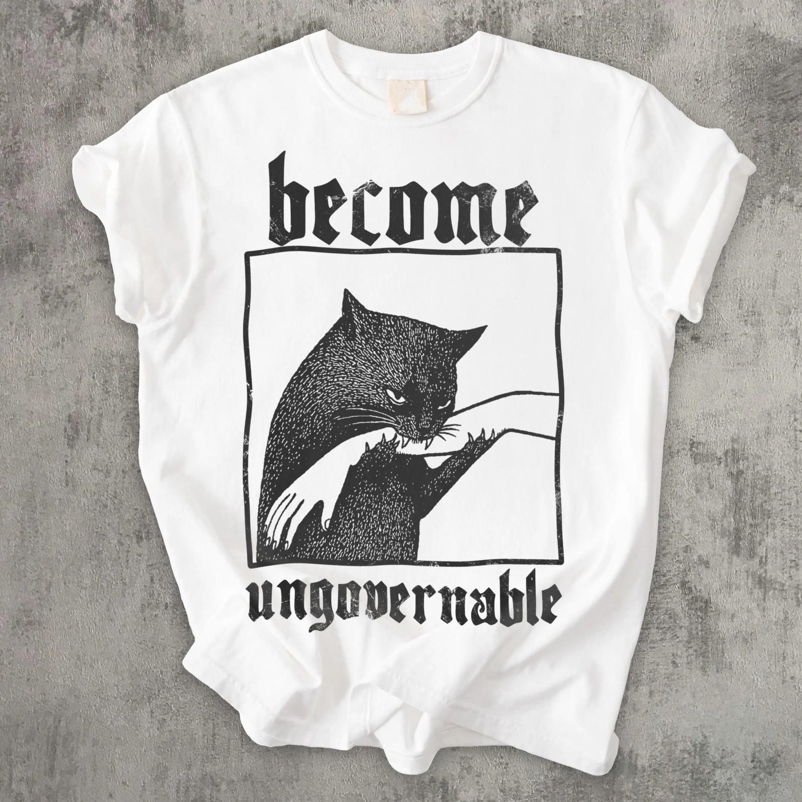 Cat Lover Become Ungovernable Graphic Tee Sarcastic Black Cat Funny Animal Tee XXXXL