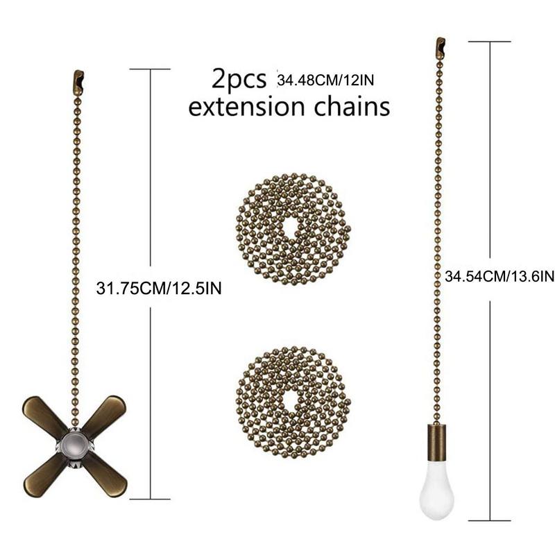 2pcs Ceiling Fan Pull Chain Beaded Ball Extension Chains With Light Bulb Fan Pulls Set With Connector Ceiling Light Supplies