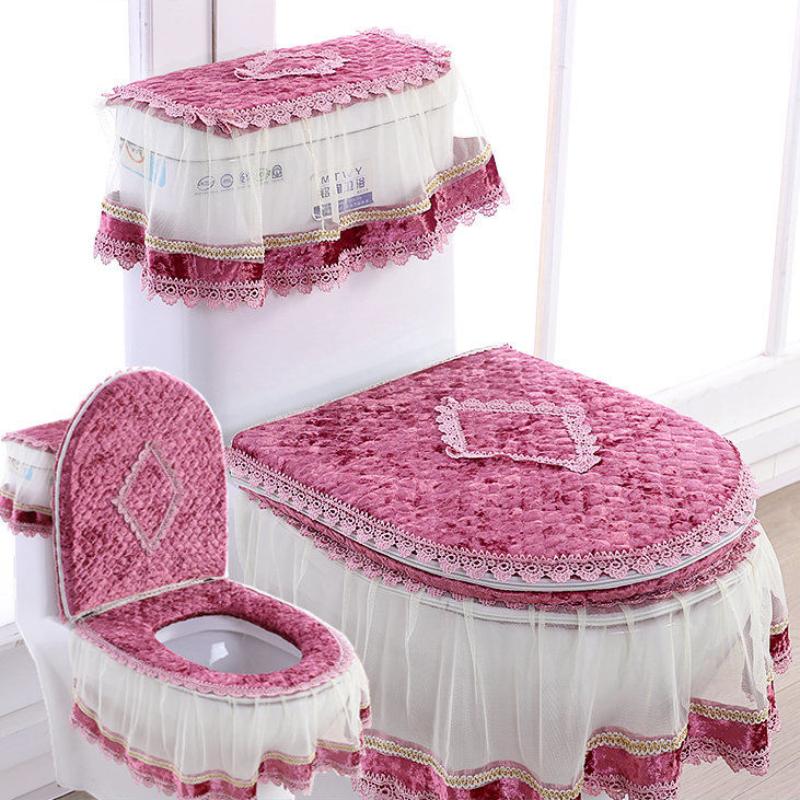 3 sztuk/zestaw nakładka na deskę sedesową pokrywa zbiornika wody toaletowej Closestool osłony przeciwpyłowe poduszka na deskę sedesową odpinana tkanina na toaletę