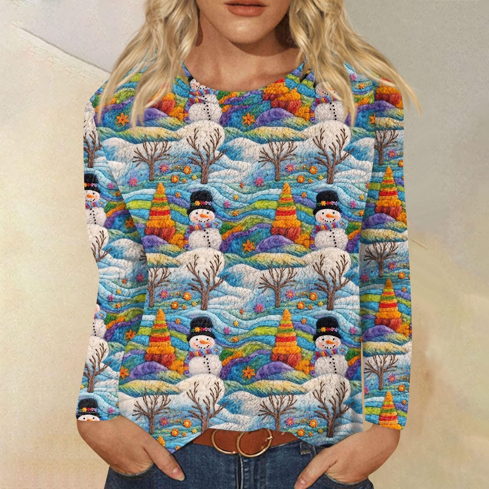 Женская модная повседневная фланелевая футболка с длинными рукавами и рождественским — фото 9