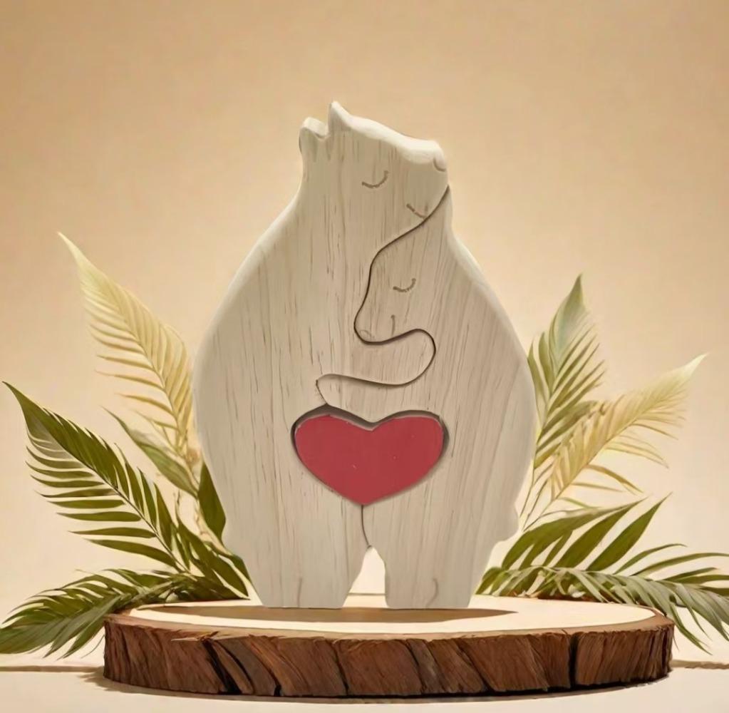 1Set Wooden Bear Family Puzzle Art Personalized Name Custom Home Decor Thanksgiving Christmas Heartwarming Gift for Baby Mom