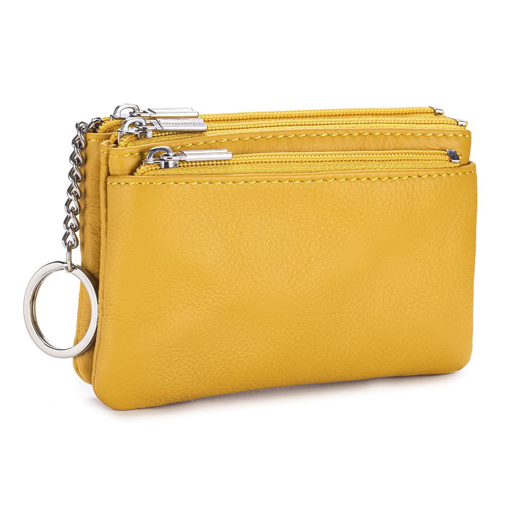 New first-layer cowhide simple women's zipper change bag three zippers large-capacity storage bag coin bag