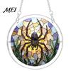 Decorative Glass Effect Pendant Halloween Acrylic Puzzle Window Suncatcher, Stained Style Hanging Ornament Retro Skeleton Pumpkin Crow with