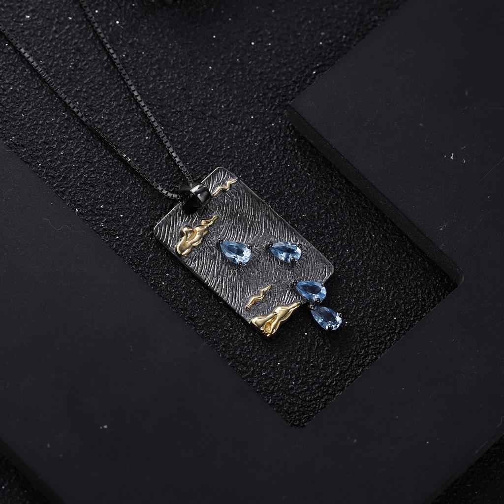 Eredeti tervezői csúcskategóriás drágakő medál, olasz kézművesség, retro 925 ezüst természetes topáz nyaklánc medál