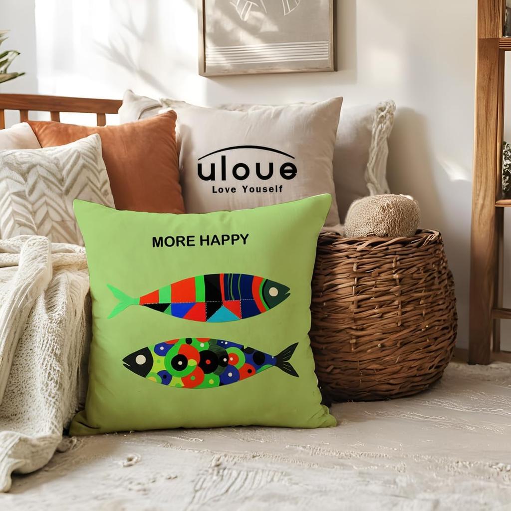 Sea Theme Fish Pillow Covers Coastal Throw Pillowcases Tropical Ocean Theme Beach Cushion Covers ,4 Pack