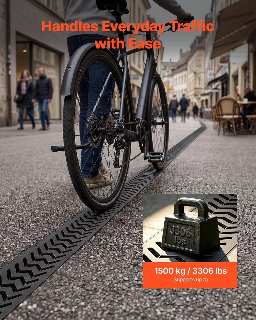 Trench Drain, 1005 x 103 x 62 mm, 6 Pack Linear Drainage Channel, HDPE Channel Drain with Grates & End Caps, Premium Outdoor Drainage System for
