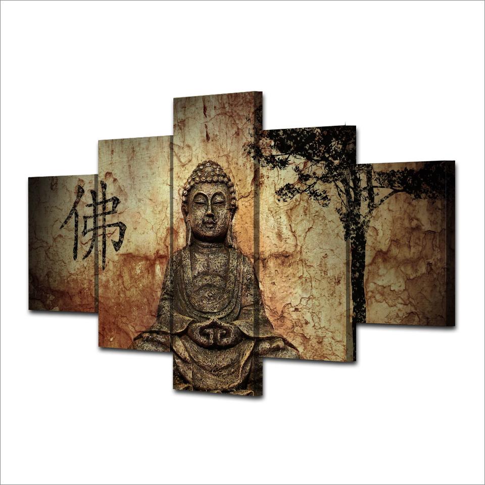 HD Printed 5 Piece Canvas Art Buddha Paintings  On the Wall for the Bedroom Living Room Zen Modular Pictures /ny-2893