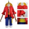 One Piece Monkey D Luffy Cosplay Costume, Red Jacket Blue Pants with Straw Hat, Adult & Kids Anime Role‑Play Halloween Outfit