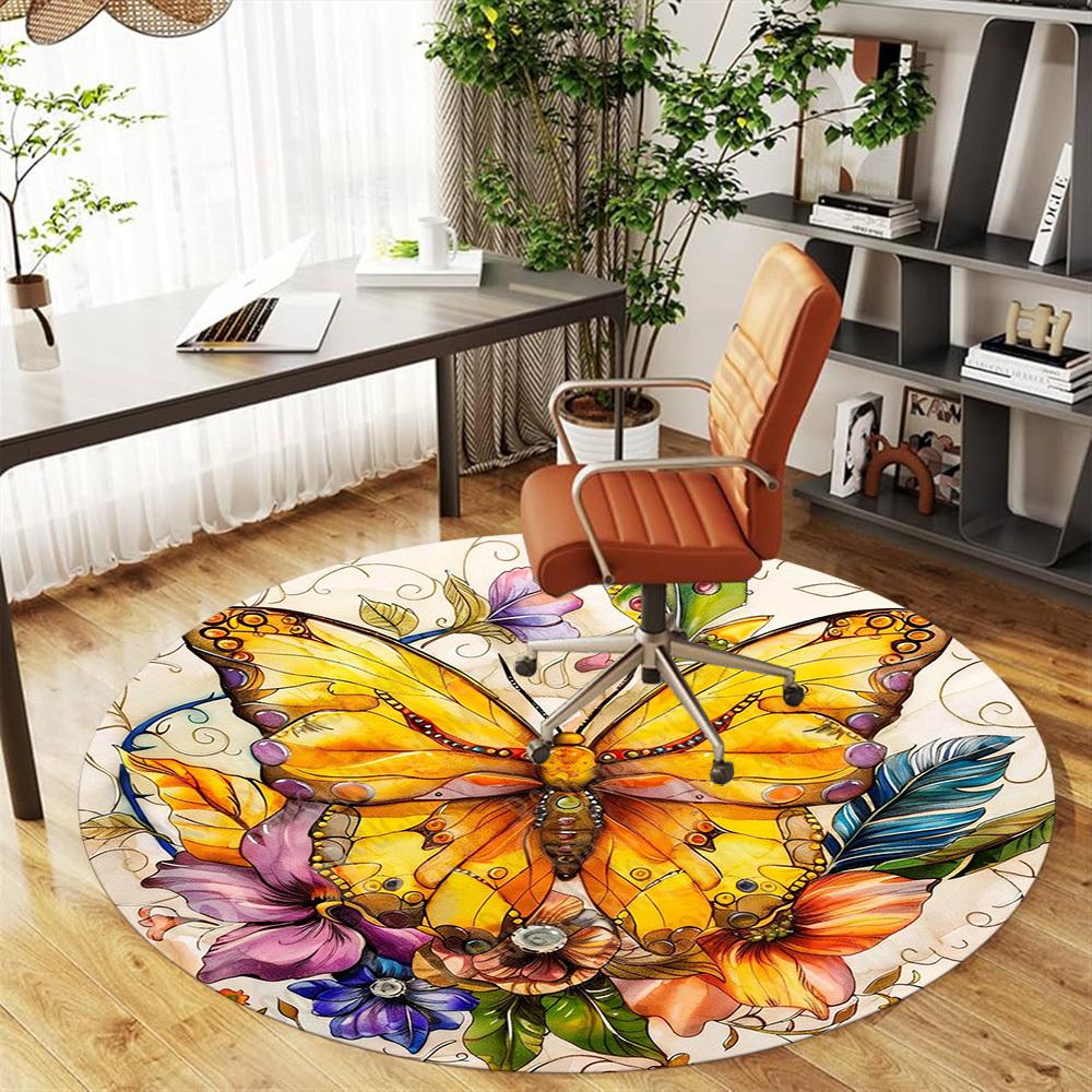 1PC butterfly flowers Office Round Area Rug, Under Office Chairs Bedroom Living Room Home Decor, Carpet for Office -1110025