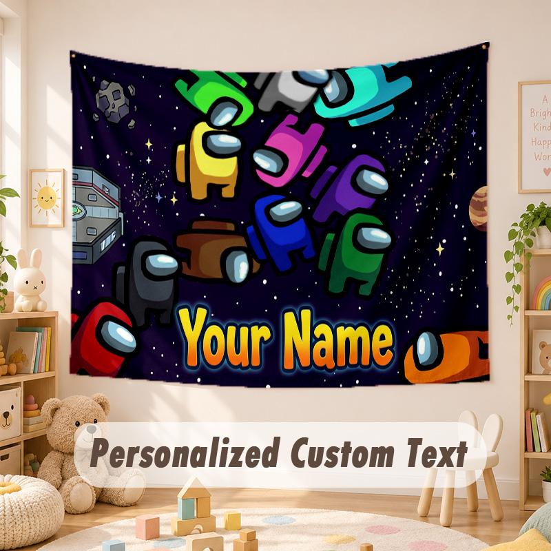 Custom Name Text Tapestry,Among Us Boho Wall Hanging, Decorative Backdrop Tapestry For Room