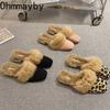 New Spring Faux Fur Women Mules Slippers Fashion Leopard Cover Toe Slide Ladies Elegant Low Heel Dress Slip On Shoes