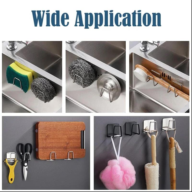 Kitchen Sponges Holder Stainless Steel Sink Shelf Adhesive Holders Drain Drying Rack Wall Hooks