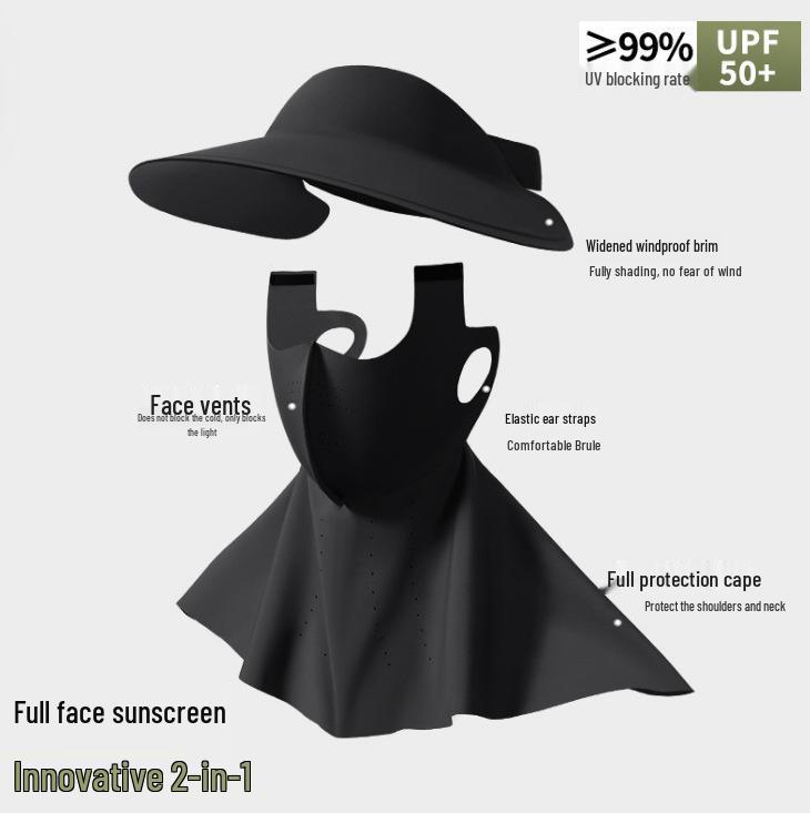Women's UV Protection Facekini: Removable Ice Silk Mask with Brim, Full Face & Neck Shield.