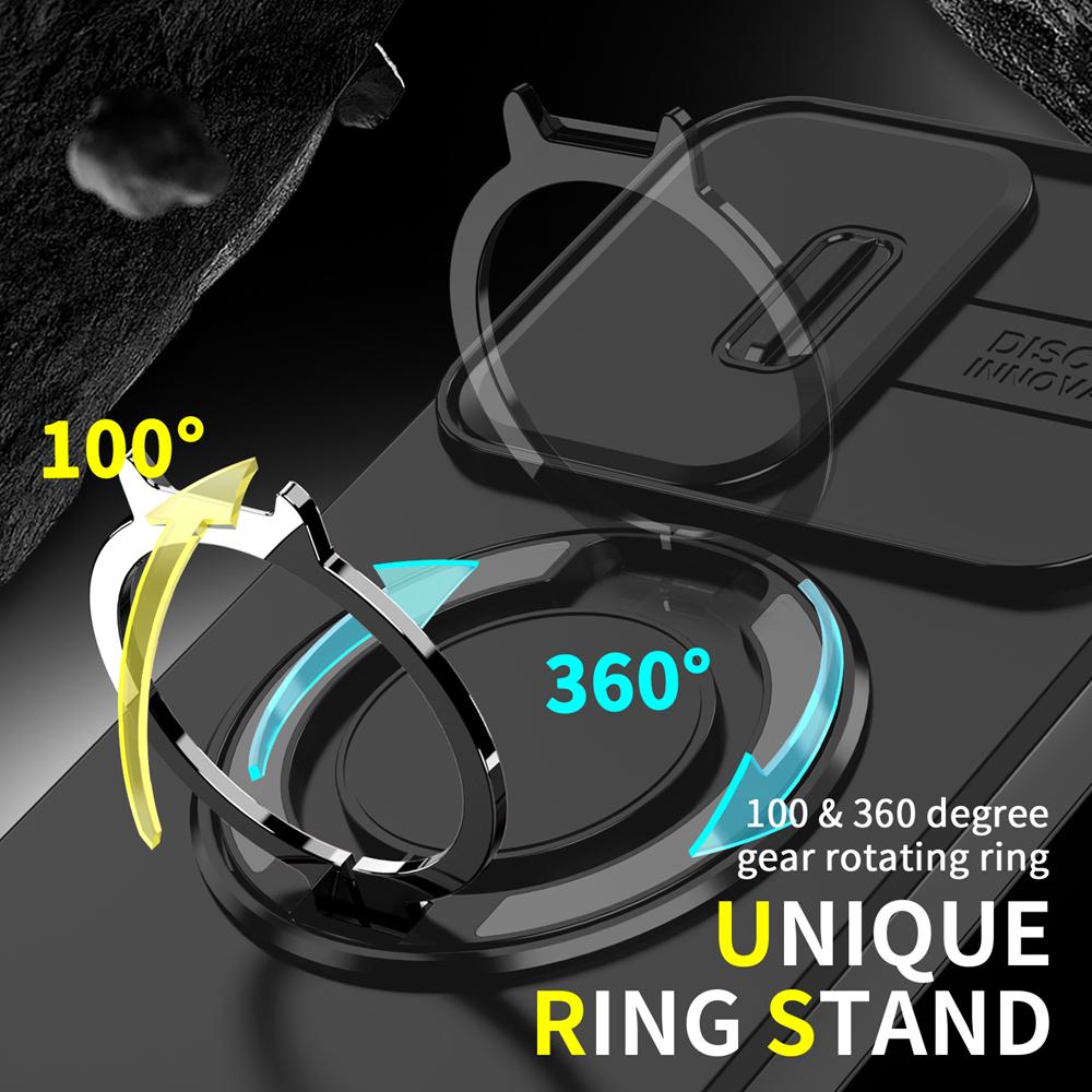 KEYSION 360° Ring Stand Phone Case for Xiaomi POCO F7 Slide Camera Protection Magnetic Shockproof Cover for Redmi Turbo 4 Pro