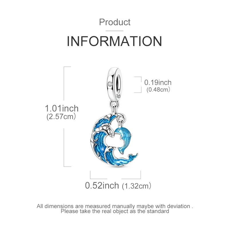 925 Silver Dolphin Pendant Charm Bead with Blue Waves Design for Women DIY Jewelry Bracelet Necklace Gift Accessories