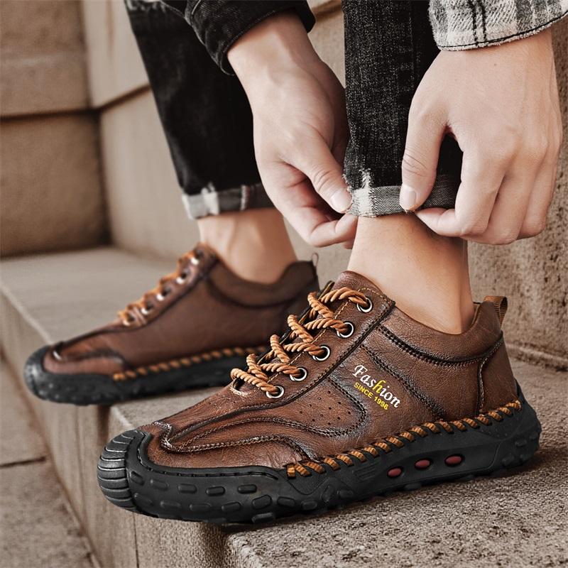 Fashion Men's Leather Casual Sneakers Handmade Breathable Shoes Soft Low-top Working Shoes