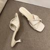 Mules Talon Bas Style Français pour Femmes, Sandales à Enfiler à Talon Bas Stiletto à Une Bride, Sandales Élégantes pour Fête en Plein Air