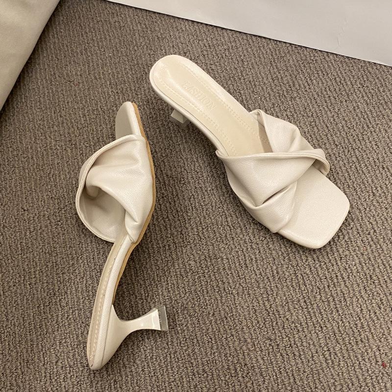 Mules Talon Bas Style Français pour Femmes, Sandales à Enfiler à Talon Bas Stiletto à Une Bride, Sandales Élégantes pour Fête en Plein Air