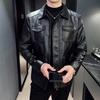 Men's Trendy PU Leather Motorcycle Jacket with Turn-Down Collar and Multi-Pockets for Autumn and Winter - Casual Spring Coat