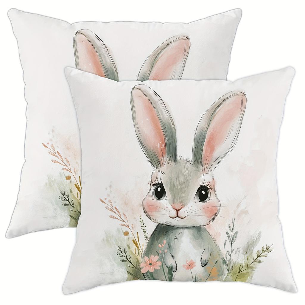 Cute bunny pillowcase 2-pack, soft gray Easter bunny decoration pillowcase