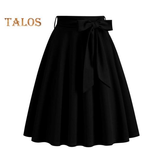 Women Mini Skirt High Waist Lace-up Bowknot Decor Short Skirt Solid Color A-Line Skate Skirt Leisure Daily Wear