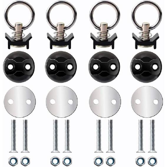 HERCOO Round Tie Down Anchor Point Kit Bolt On Track Fitting With Quick Release Compatible With Pickup Truck Motorcycles Snowmobiles