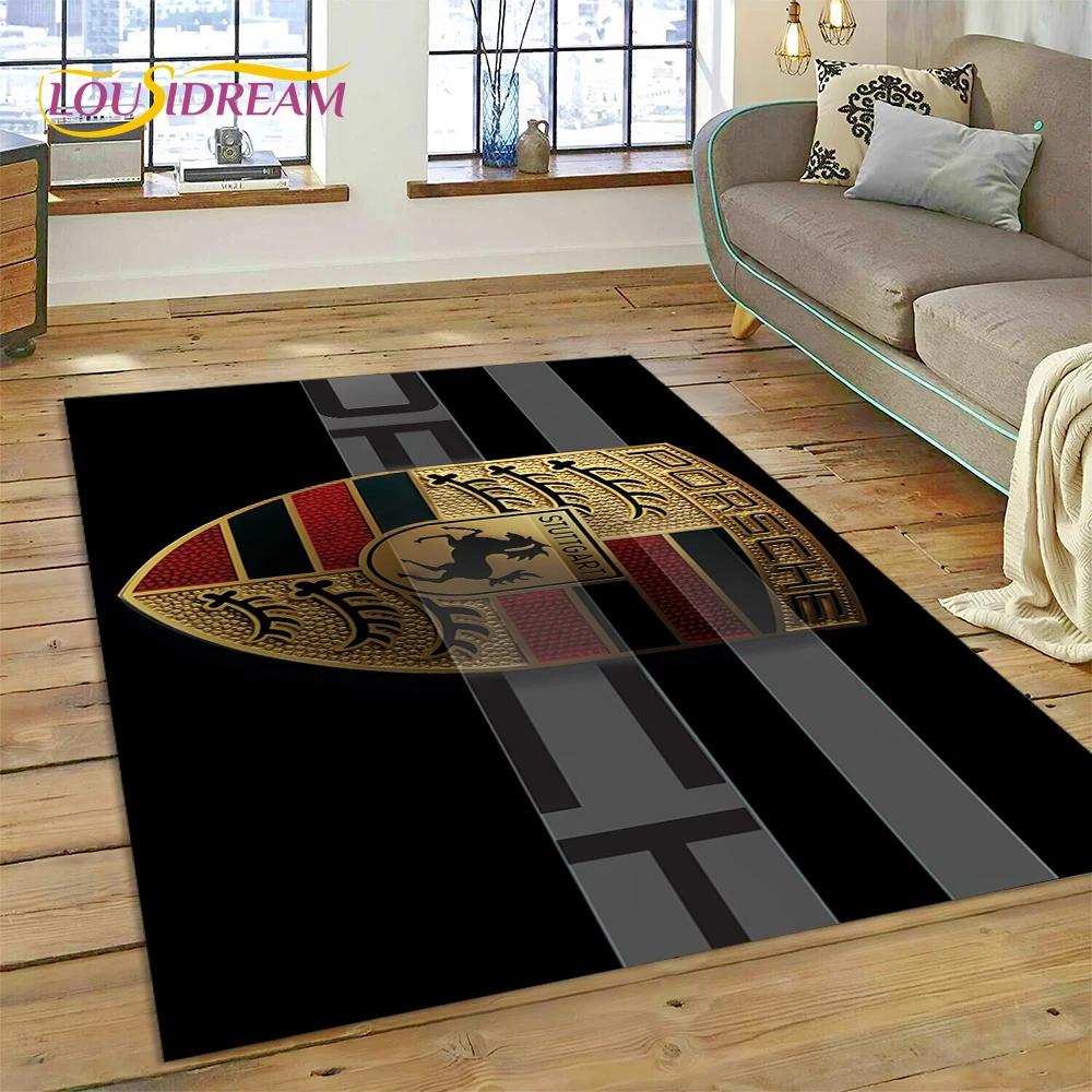 Car Logo P-Porsche 3D Printing Rug Carpet for Living Room Bedroom Home Decor,Floor Mat Non-slip for Sofa Doormat Gift Kids Play