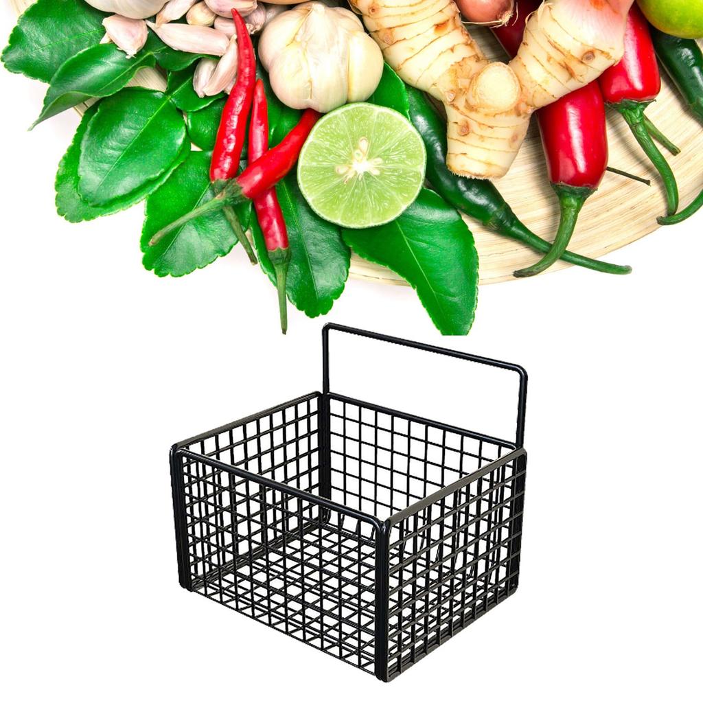 Wall Mounted Storage Basket No Drilling Adhesive Metal Wire Hanging Basket for Kitchen Food Pantry Bathroom Organization