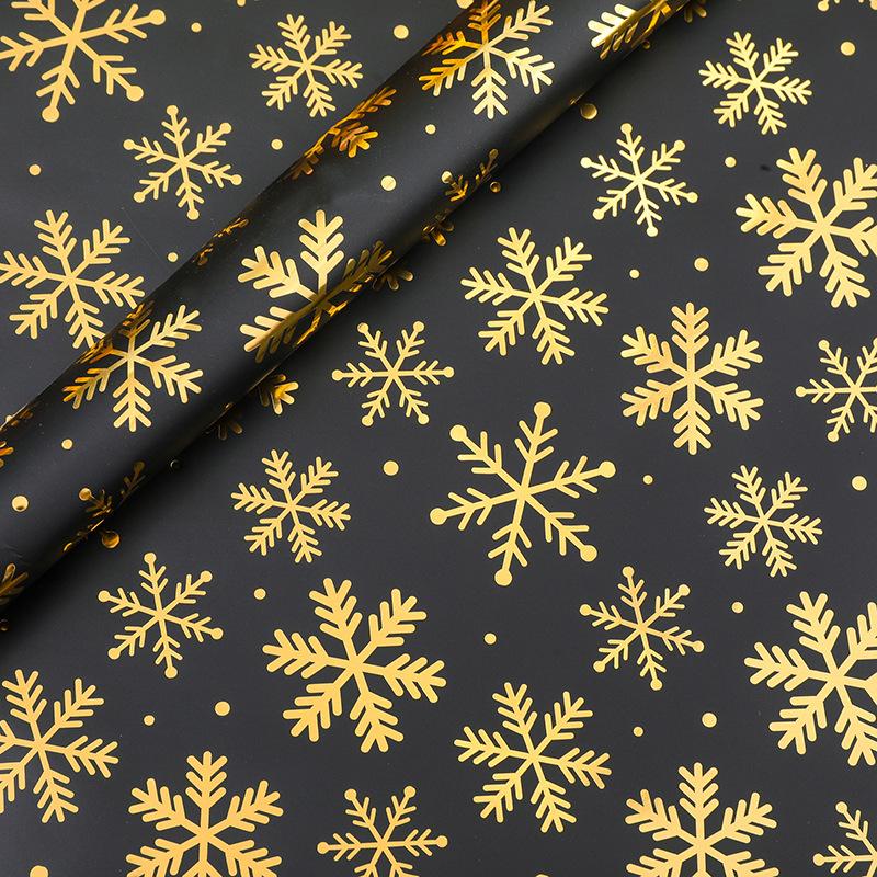 1pc Extra-Long Premium Retro Black & Golden Christmas Wrapping Paper with Golden Reindeer, Trees, Snowflakes, Craft Paper