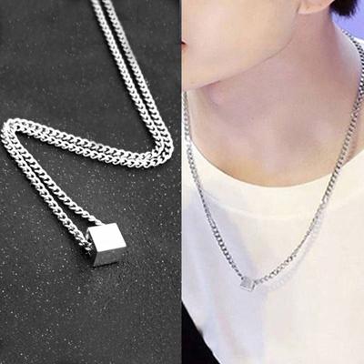 Geometric Pendant Necklace for Men Silver Cube Pendant Chain Necklace Hypoallergenic Jewelry for Daily Wear