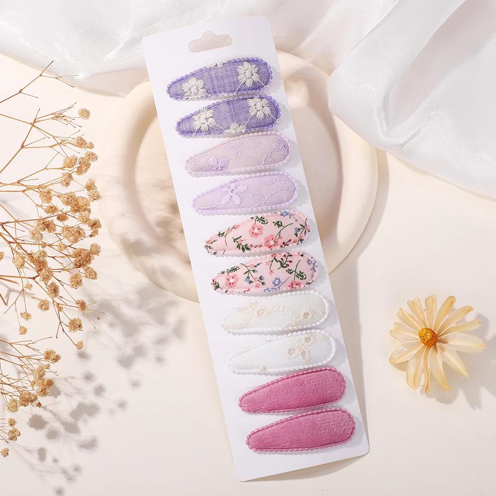 

RAINBOW BOWS 10Pcs Fresh Hair Snap Clips for Children Spring Plaid Waterdrope BB Hairgripes Girl Boutique Sequin Alloy Barrette