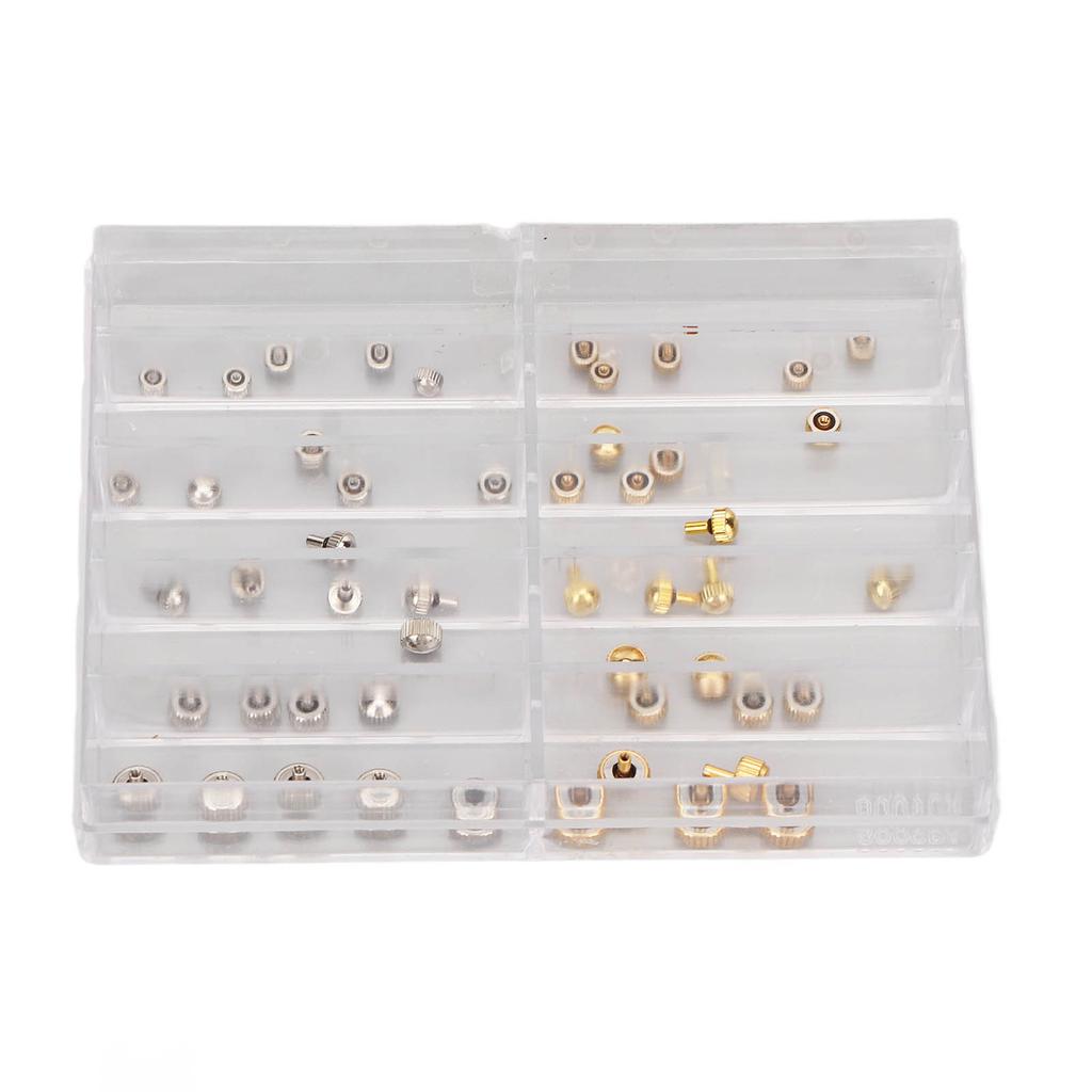 Watch Crowns Parts Waterproof Stainless Steel Flat Head Precise Watch Spare Repairing Crowns with Storage Box