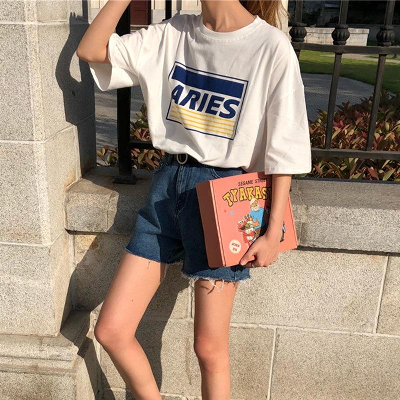 Letter Printed Short-sleeved T-shirt for Women's Summer Clothing Korean New Loose Base Shirt Women's Top