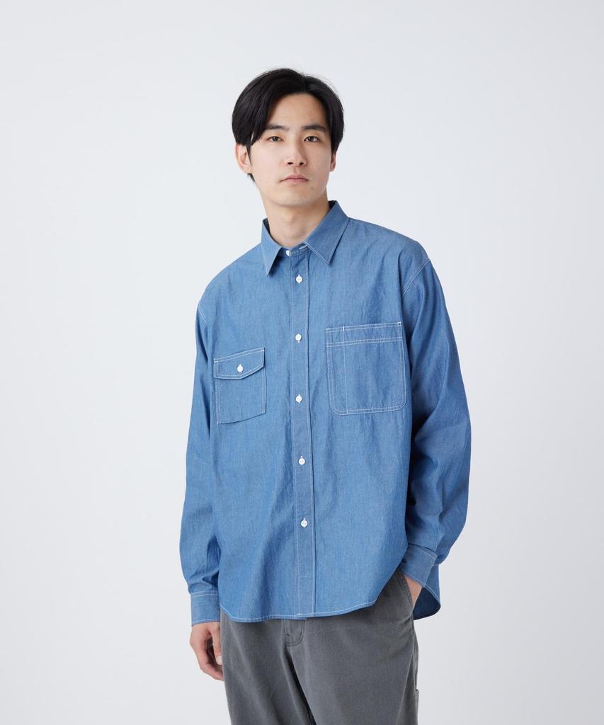 Chambray Work Shirt Tops Shirt Long Sleeve BLUE M [Snow Peak] SH-26SU003 Men's Women's