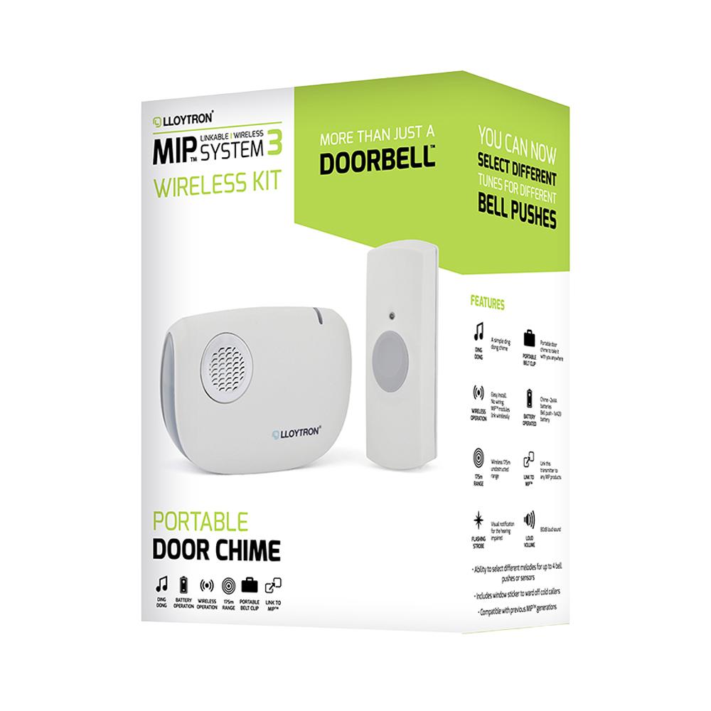 MIP3 DingDong Battery Operated Portable Door Chime Kit White