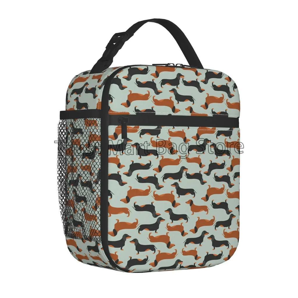 Cute Dachshund Dog Print Insulated Lunch Bag Reusable Cooler Thermal Bento Tote Bag for Work School Hiking Travel Picnic Beach