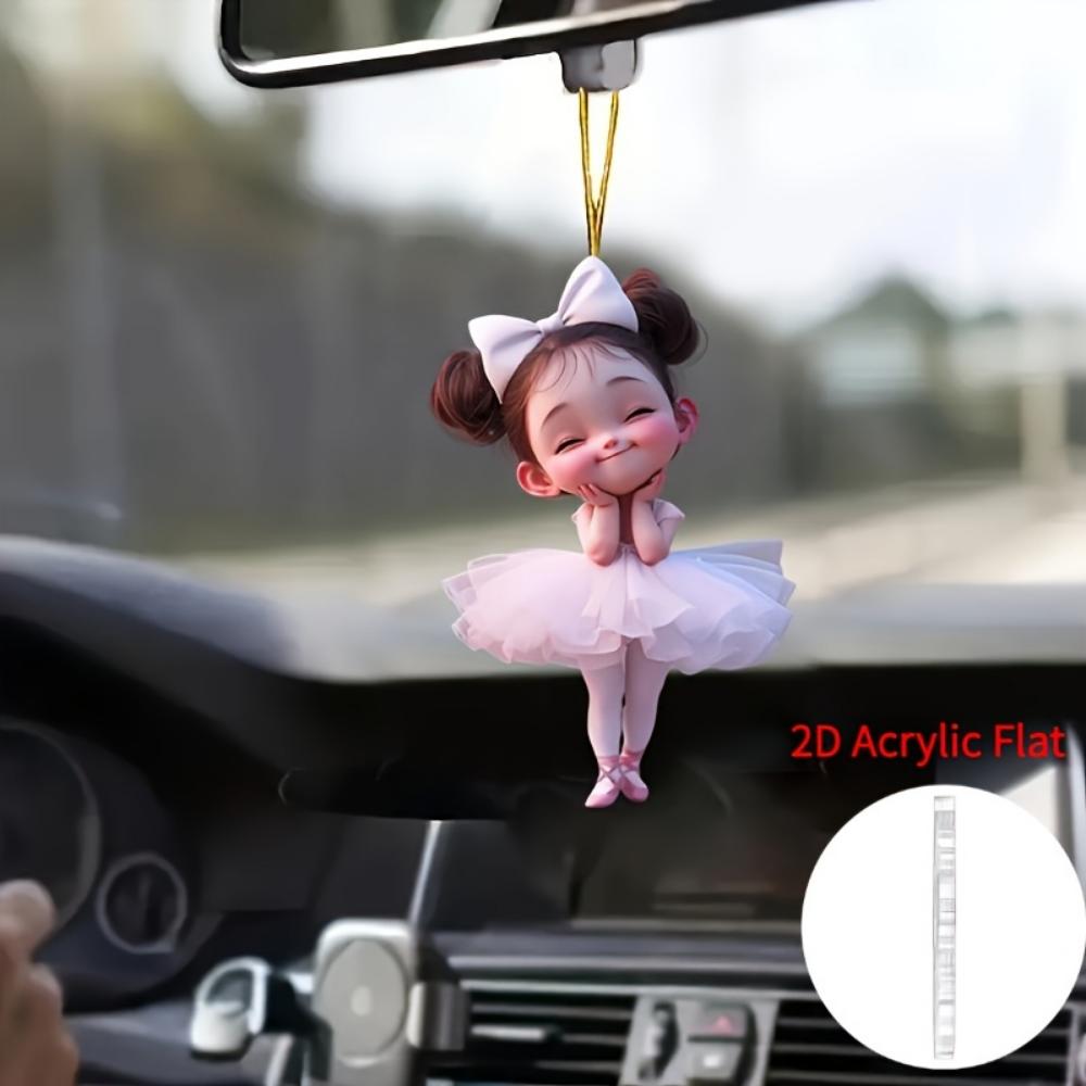 2D Flach, Acryl Rosa Ballerina Auto Hängeornament - Charmantes Flaches Anhänger für Rückspiegel, Heim- und Rucksackdekorationen