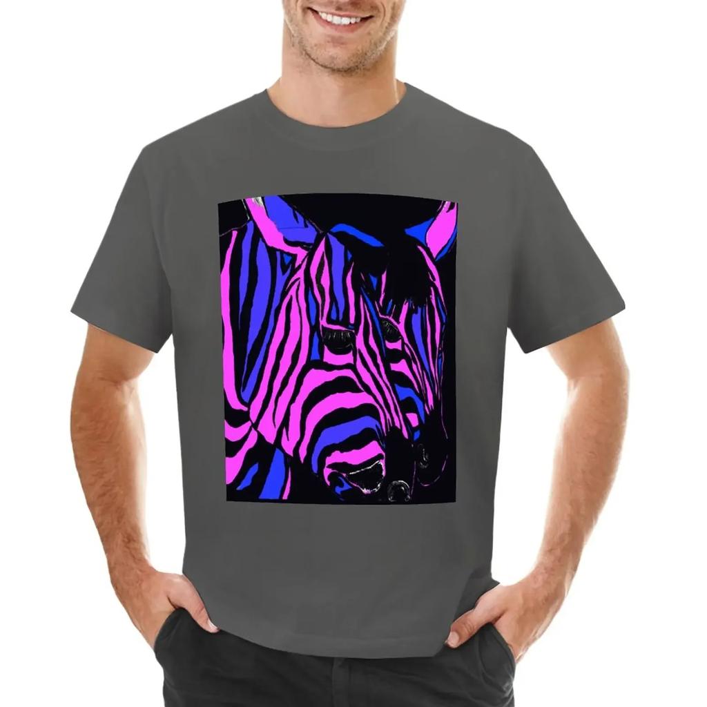 Midnight Zebra Abstract TShirt quick drying summer tops Mens cotton tshirt