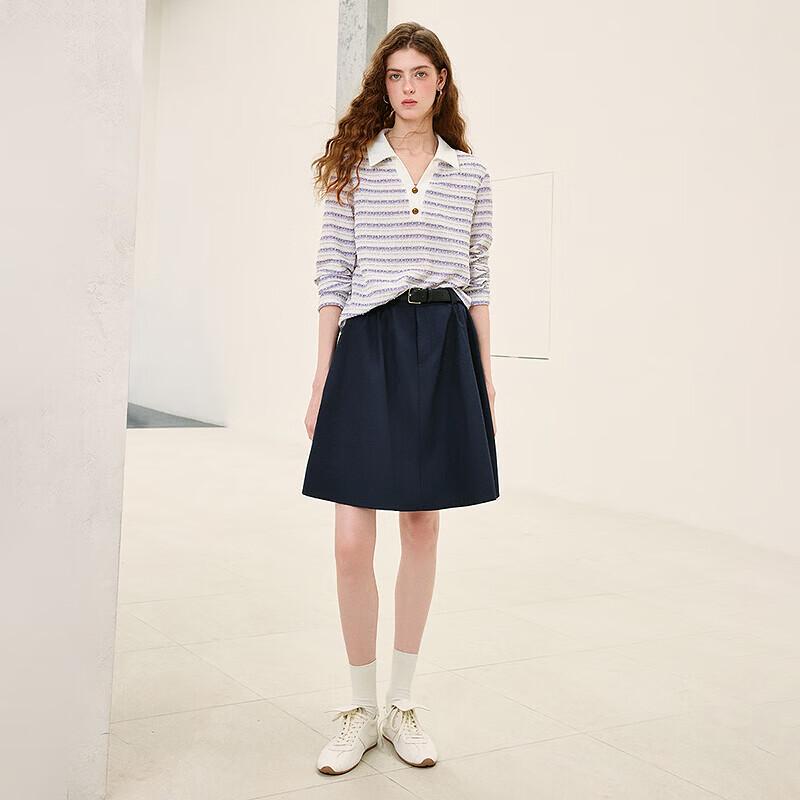 Chuyu Women's French Style Striped Polo Long Sleeve T-shirt