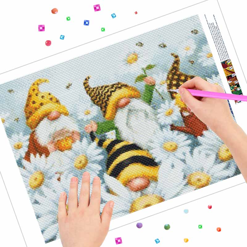 DIY Diamond Painting Gnomes Bees Daisy Cross Stitch Kit Mosaic Art Diamond Painting Full Circle Diamond Home Decoration